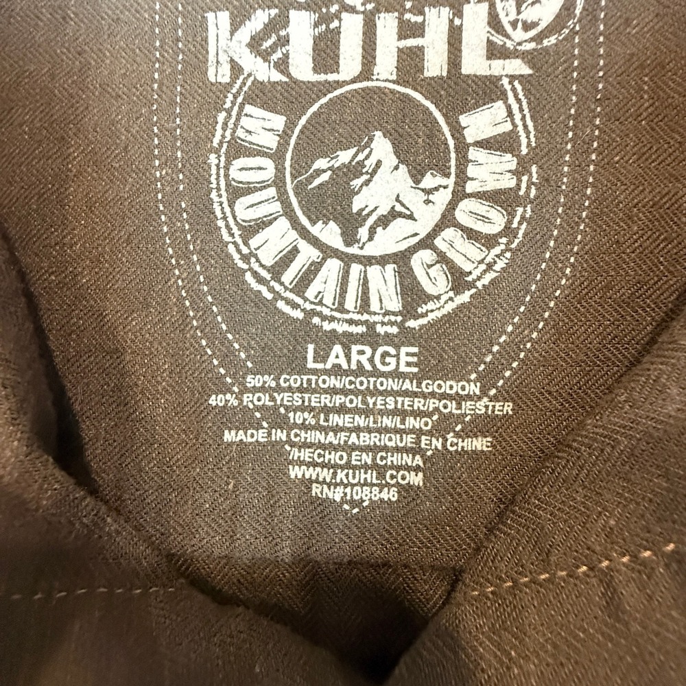Kuhl Button Up Shirt Mens Large Olive Brown Herringbone Hiking Utility Outdoors - Picture 3 of 14